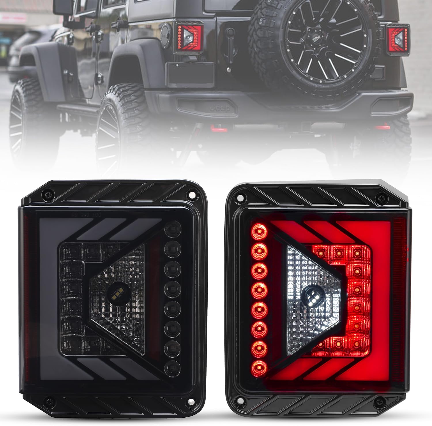 Xprite 4D Smoked Lens LED Tail Lights Compatible with Jeep