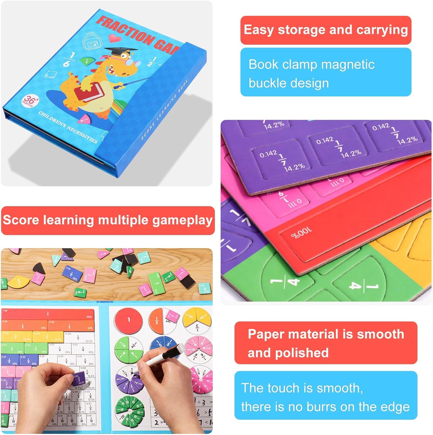 Puzzle Educativo Sulla Frazione Magnetica, Piastrelle Magnetiche Frazioni, Matematica Montessori Primaria, Set per Bambini