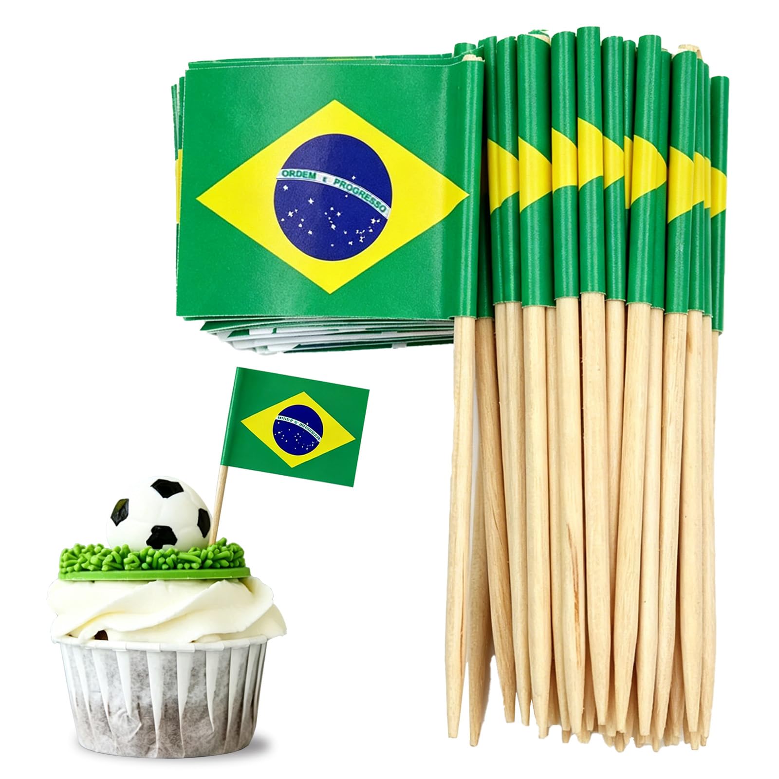 Small Brazil Flags Cocktail Sticks Little Cake Toppers for Cake Decorations,100pcs Mini Brazilian Toothpick Flag On Sticks for Sandwich Food Cupcake Topper World Cup 2026 Decorations Pub Royal Event
