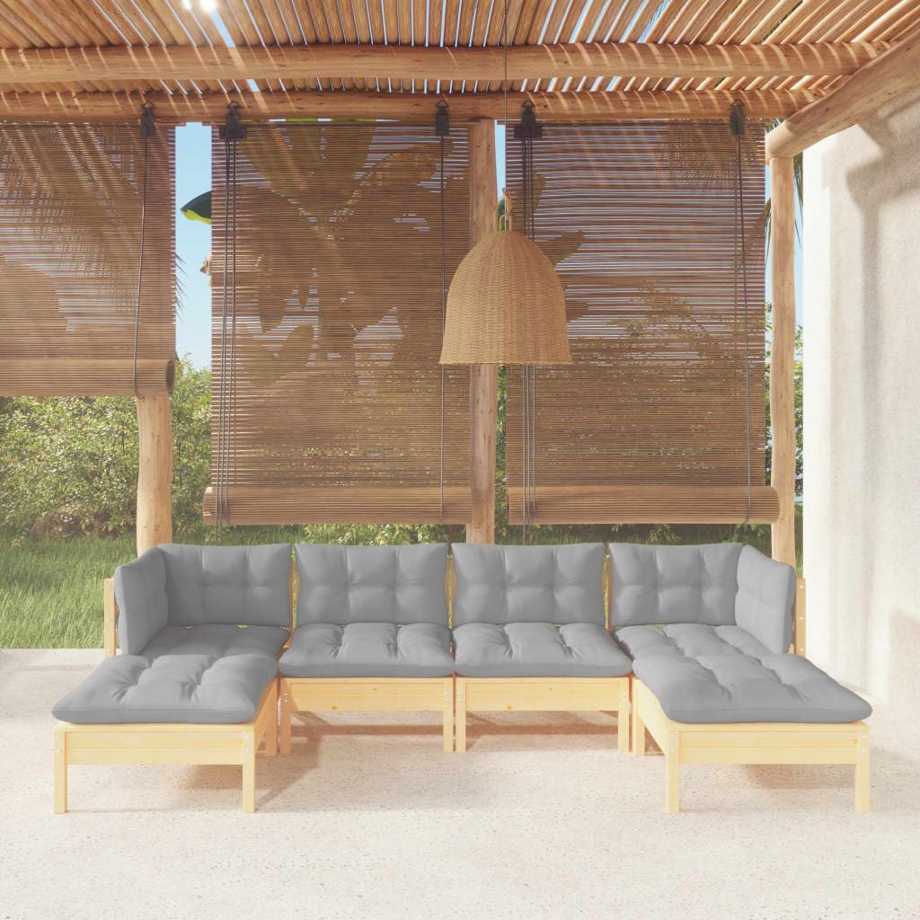 vidaXL Garten Lounge Set 6-TLG., Gartenmöbel Set Sitzgruppe für Garten Terrasse Balkon, Modular Sofa mit Grauen Kissen, Garnitur Loungemöbel, Kiefernholz