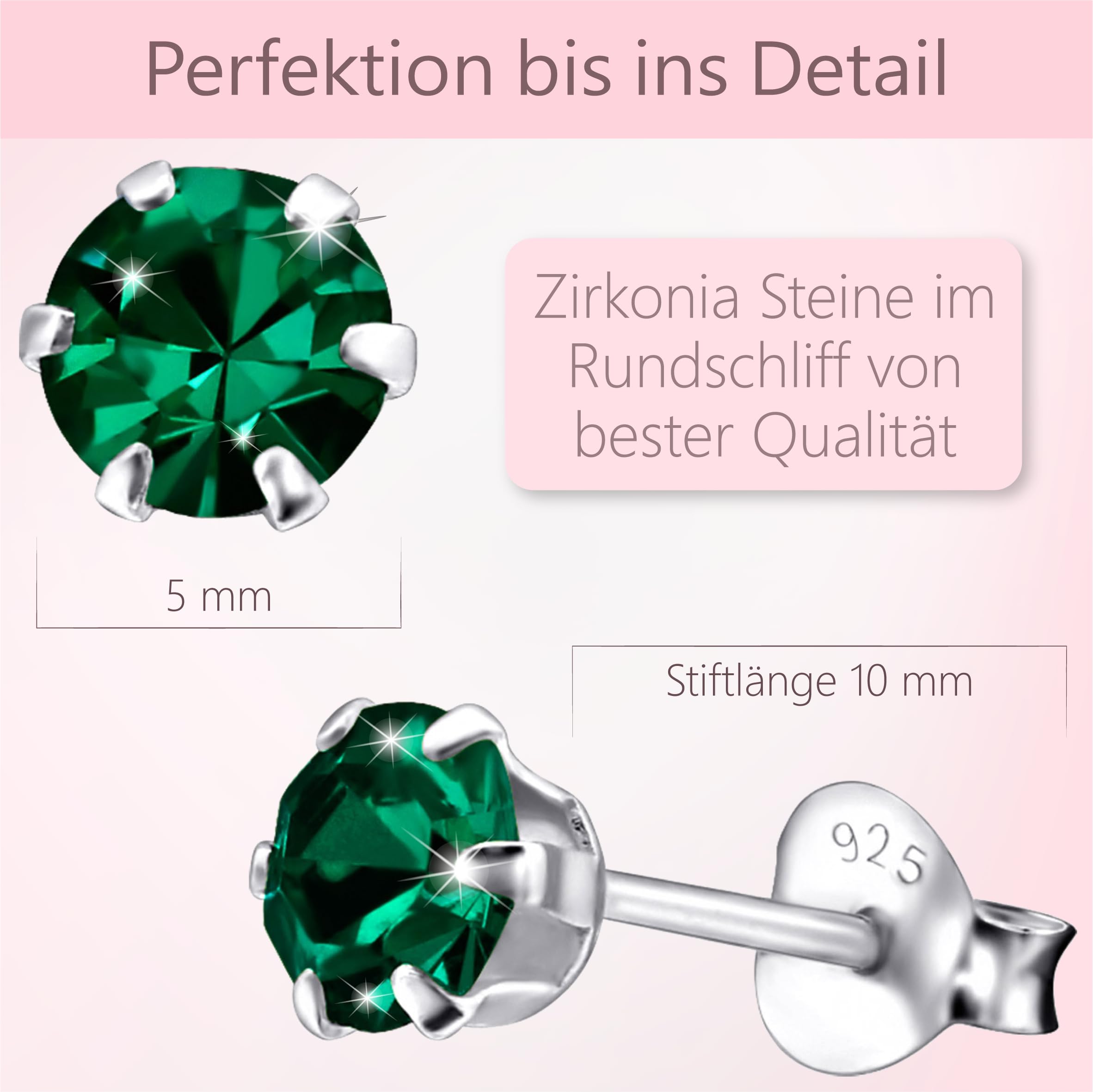 Ohrringe Silber 925 für Damen - 5 mm Zirkonia - runde Kristall Ohrstecker