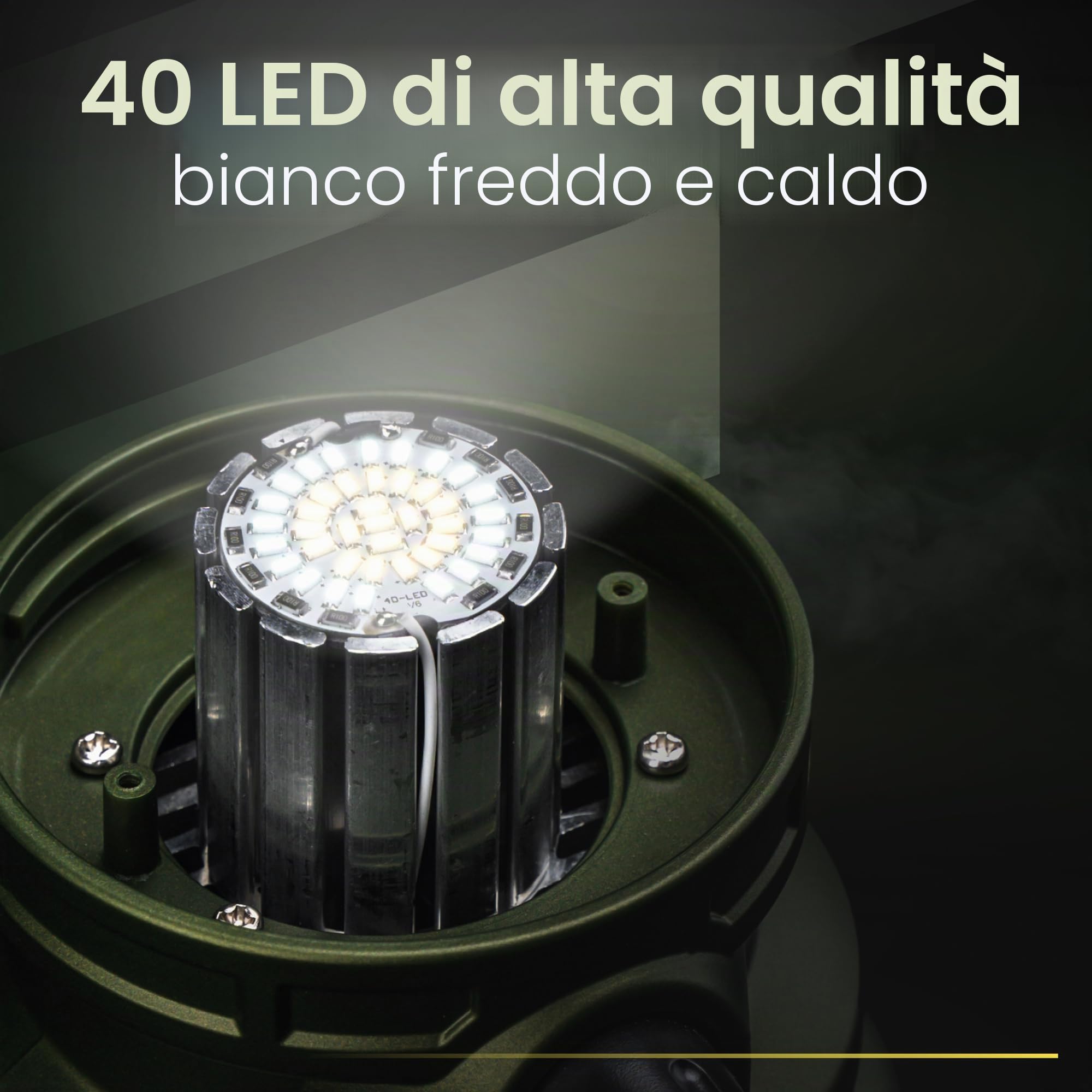 Lanterna da Esterno LED alta potenza 1300 Lumen, IP64 impermeabile e antiurto | Lampada da Campeggio a Batteria, gancio integrato, temperatura di colore regolabile, dimmerabile, verde