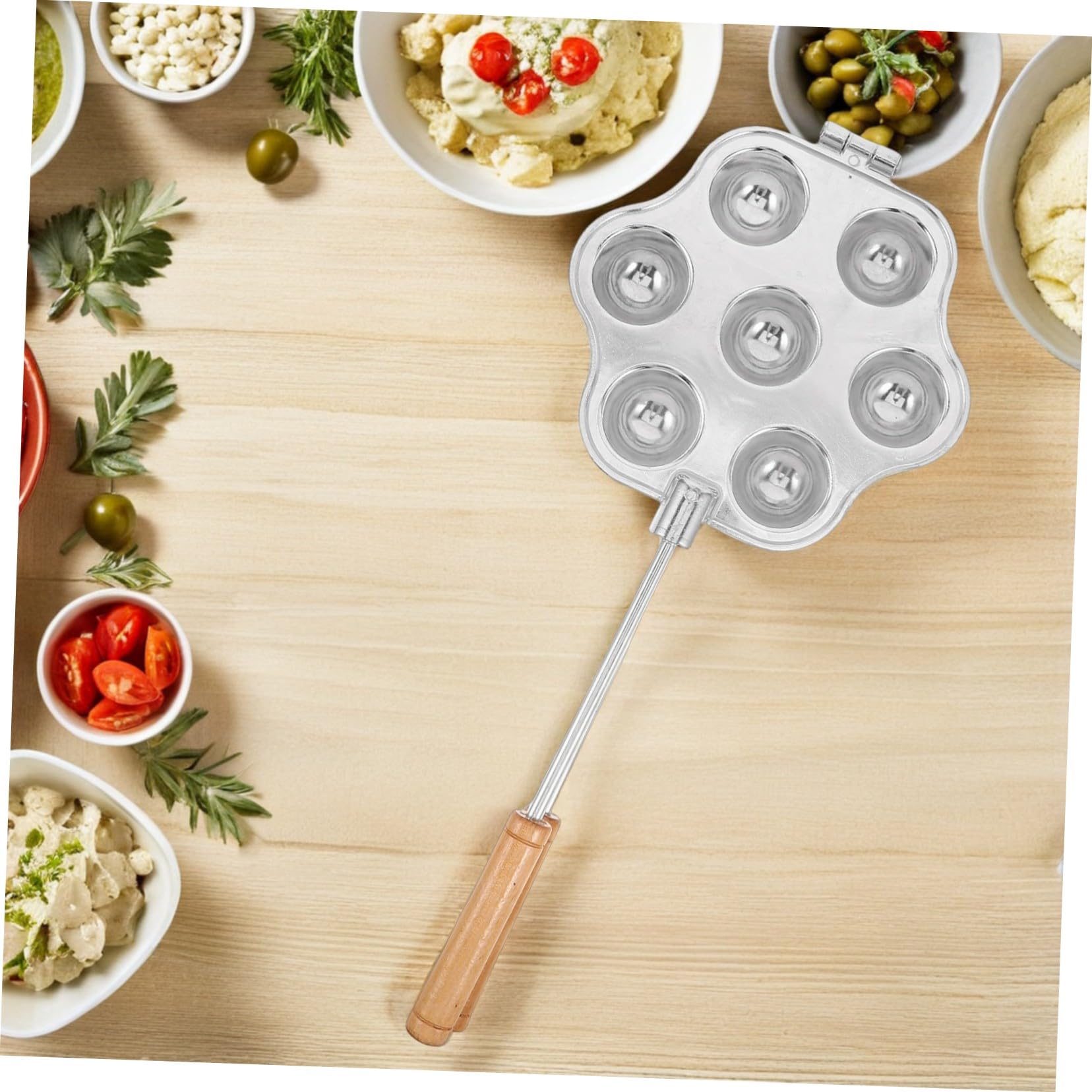SHINEOFI Molde para Tartaletas de Huevo de 7 Orificios de Aluminio | Plata, Base Plana con Asa Integrada, Uso en Repostería y Celebraciones