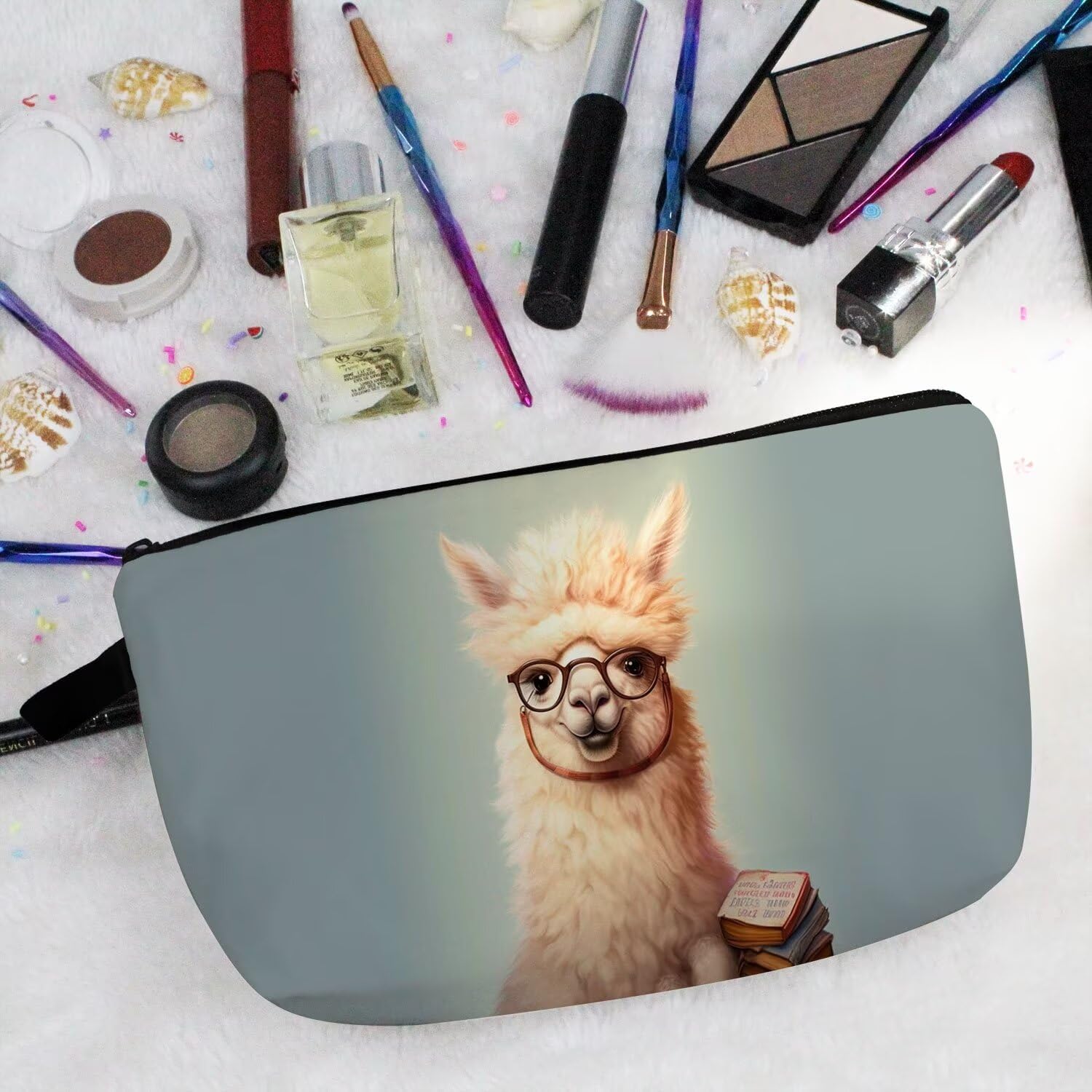 Book Llama Makeup Bag Cute Small Organizer Zipper Pouch Book Llama Cosmetic Bag Birthday Present for Women Friends - Image 5