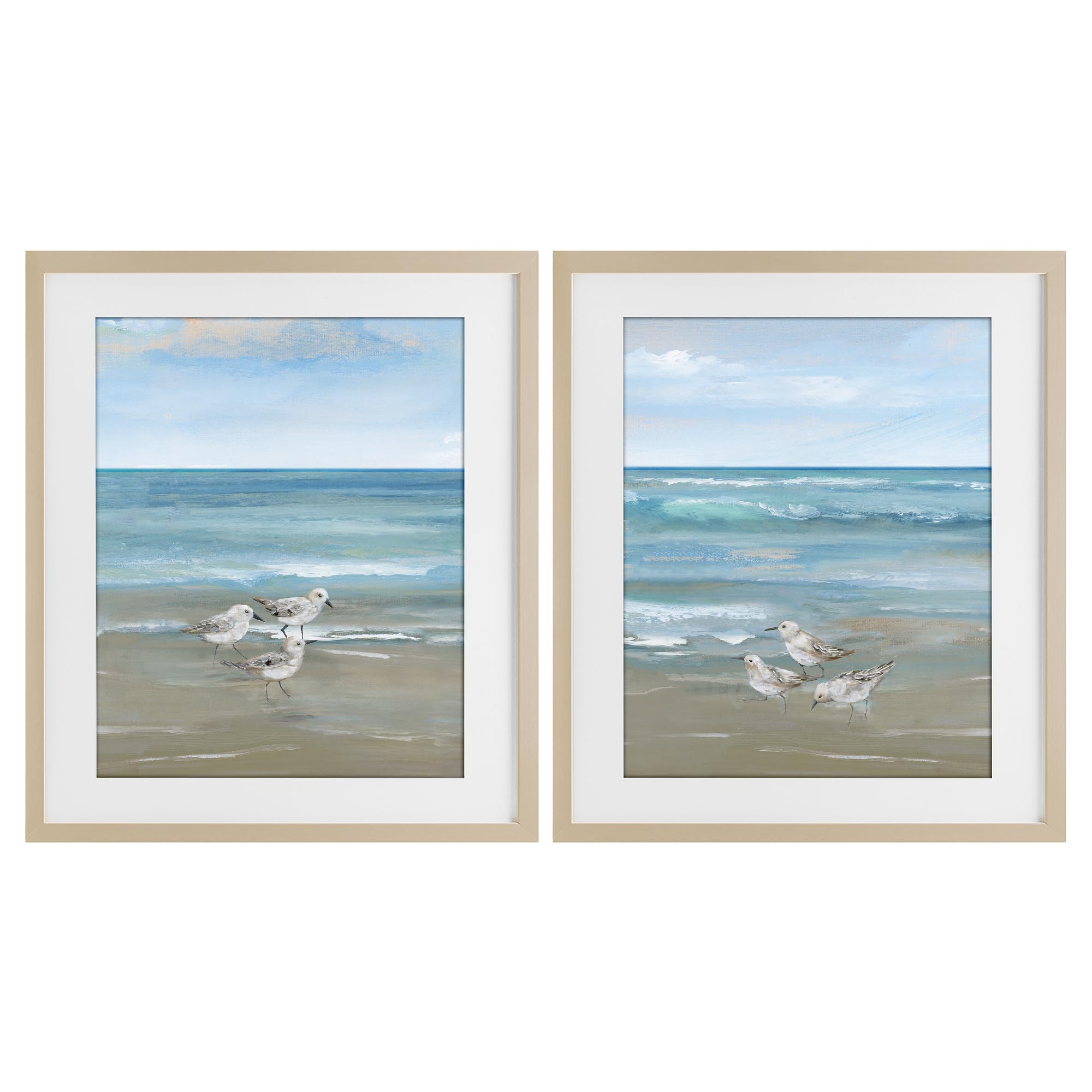 Stupell Industries 'Seaside Sanderlings at Dawn', 2pc Framed Print Under Glass Set, Brown, 13 x 16 Inches, Easy to Hang and Sturdy, Made in USA, by Nan
