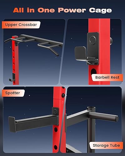 Miniatura 4 de OPPSDECOR Estante para sentadillas, jaula de potencia multifunción con banco de peso ajustable, estante para sentadillas con barra de dominadas,