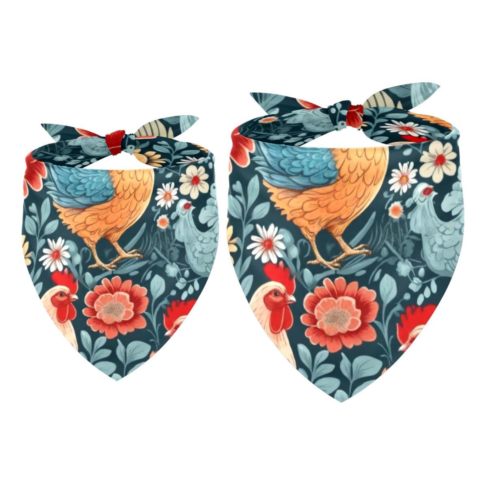 2pcs Pack Dog Bandanas Chickens Floral Triangle Scarf for Small Medium Large Dogs and Cats Pet Kerchief Triangle Scarfs Bibs