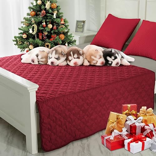 Mantas para perros protectores de sofá, color rojo navideño, fundas impermeables para cama de perro, manta protectora de muebles para mascotas (rojo