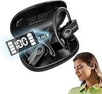H'MASTON Fone de Ouvido Bluetooth Fone Sem Fio Esportivo com Microfone para iPhone Samsung Android Tela de LED RS-51 (Preto)
