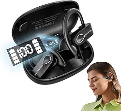 H'MASTON Fone de Ouvido Bluetooth Fone Sem Fio Esportivo com Microfone para iPhone Samsung Android Tela de LED RS-51 (Preto)