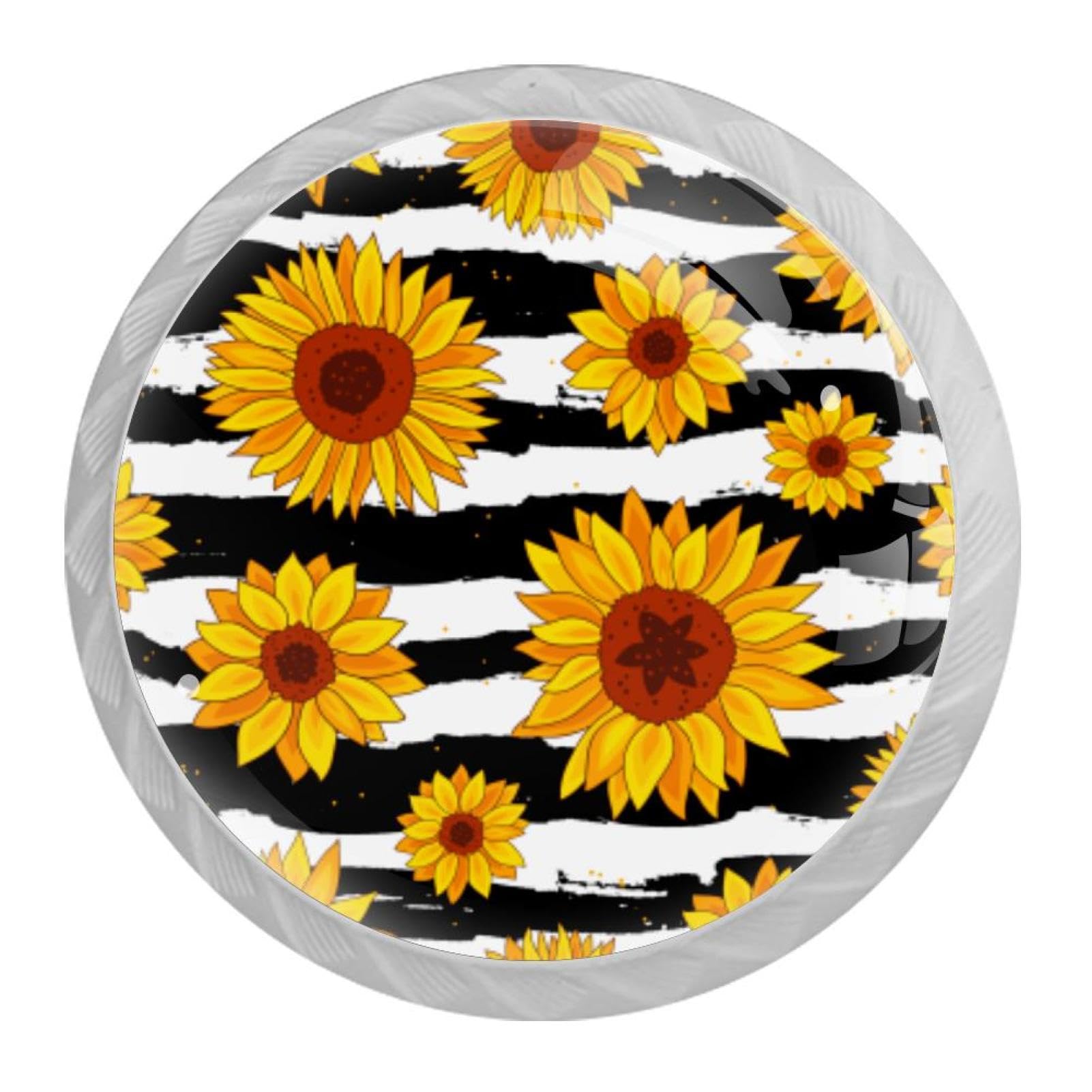 Tqmspg Multi09 4 Pieces Drawer Pulls Sunflowers Door Knobs Dresser Handles For Kitchen Wardrobe Cupboard Hardware Furniture