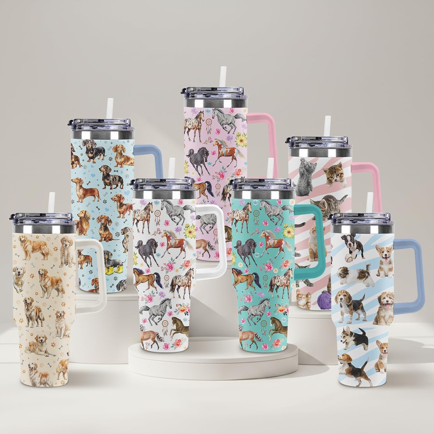 Cute Cats Tumbler, 40 oz Insulated Stainless Steel Tumbler with Handle and Straw, Large Capacity Travel Mug with Lid, Double Wall Vacuum Cup - Image 7