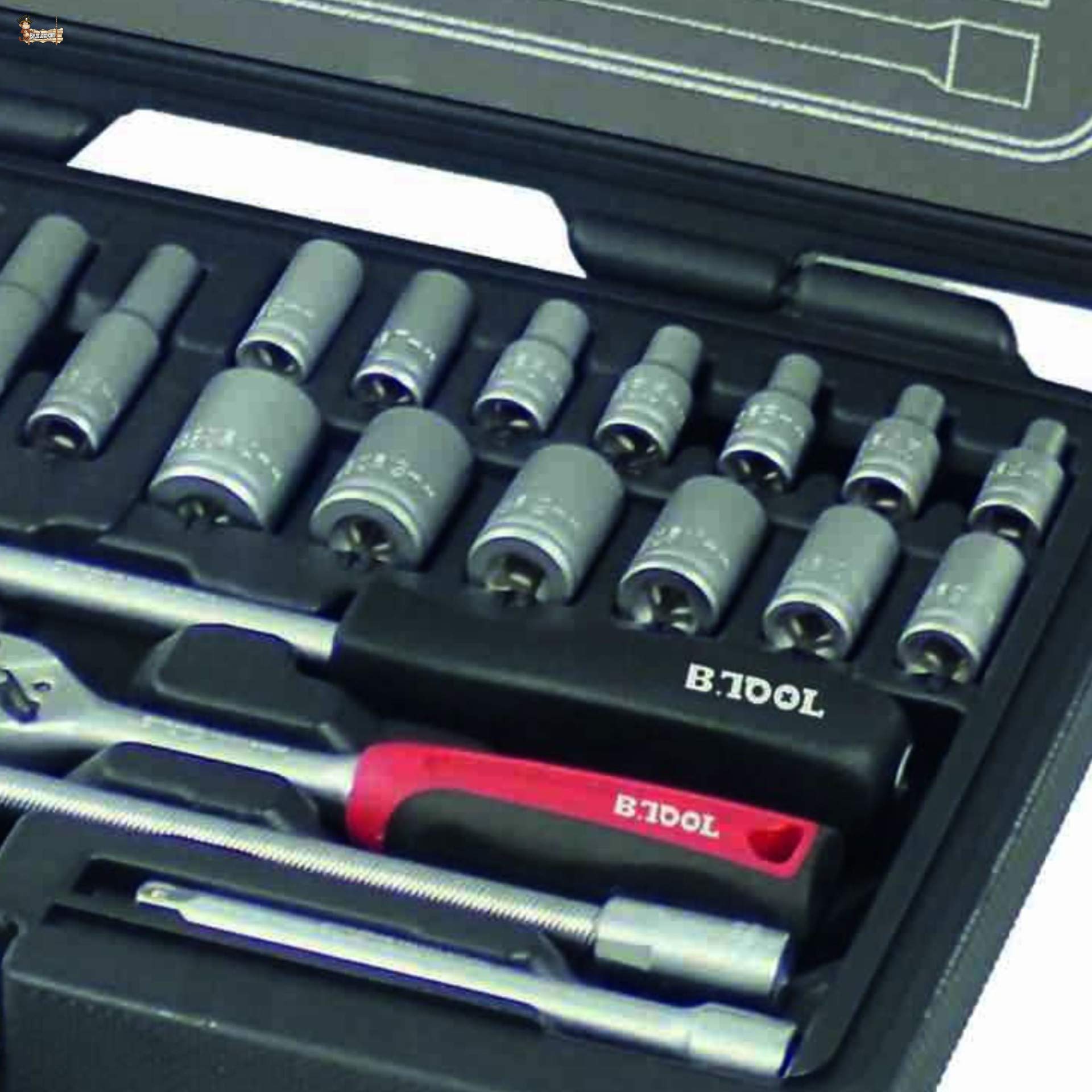 BricoLoco Valigetta Set Chiavi a Bussola e Cricchetto 1/4" 42 Pezzi Realizzato in Acciaio Cromo Vanadio Robusta Valigetta con Chiusura Metallica e Piatto Croquis di Posizionamento dell'Attrezzo