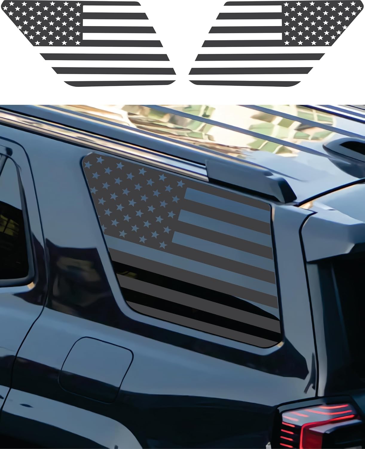 Compatible with Toyota 4Runner 6th Gen 2025-2026 | Precut American Flag Rear Window Decals | Both Side | Proudly Made in The US | Matte Black (US Flag Straight)