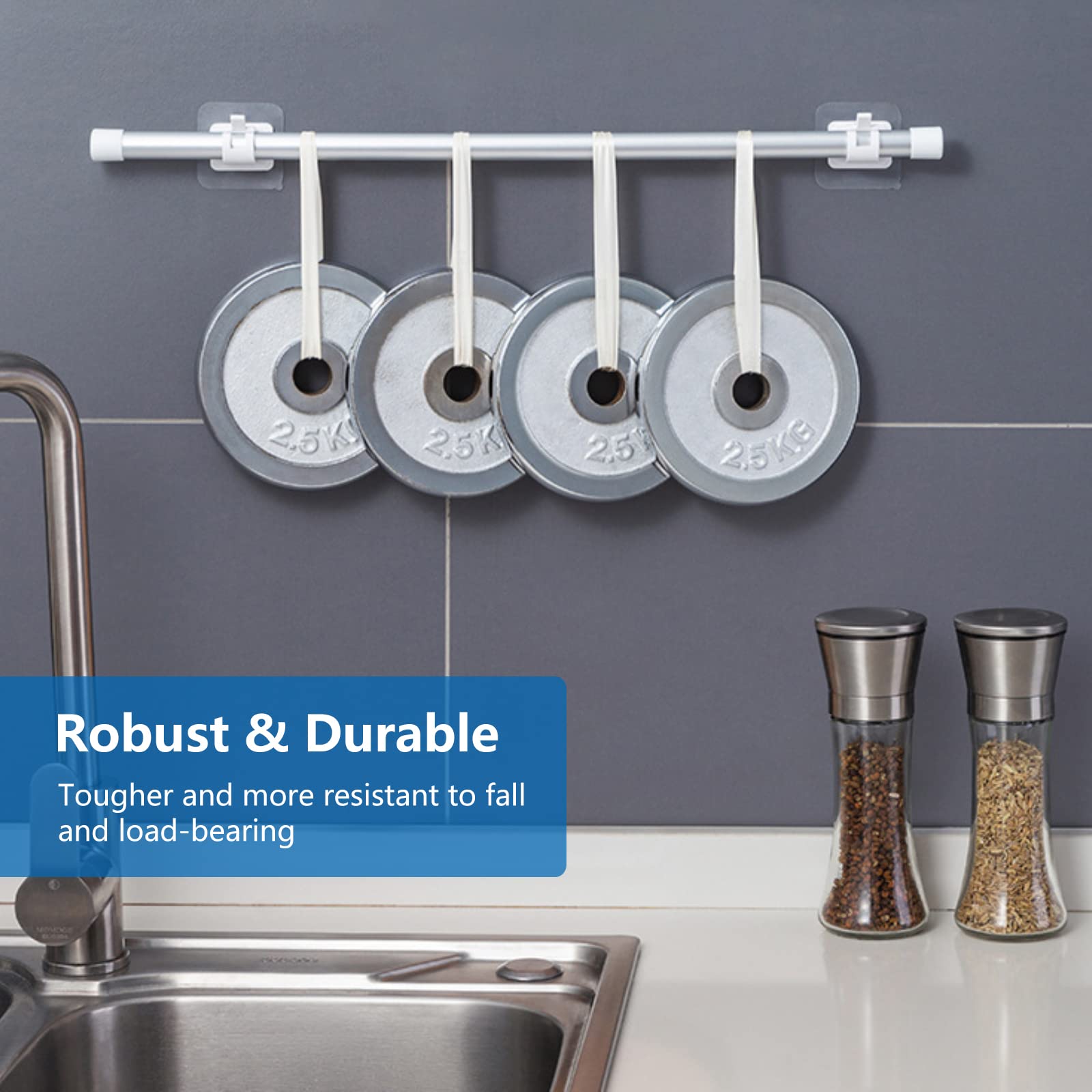 6 Supports Tringle à Rideaux Sans Perçage - Autocollant Ou Vis, Charge Jusqu'à 13.6kg - 8