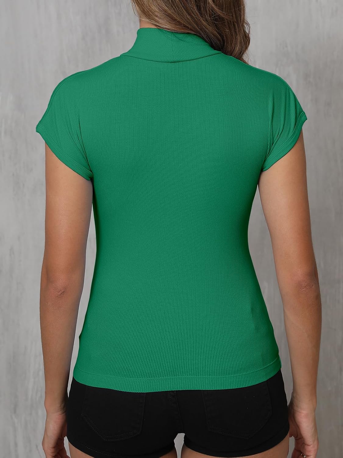 Dwnval Womens Fashion Mock Turtle Neck Cap Sleeve Shirts Slim Fit Ribbed Knited Tops 2026 Summer - Image 2