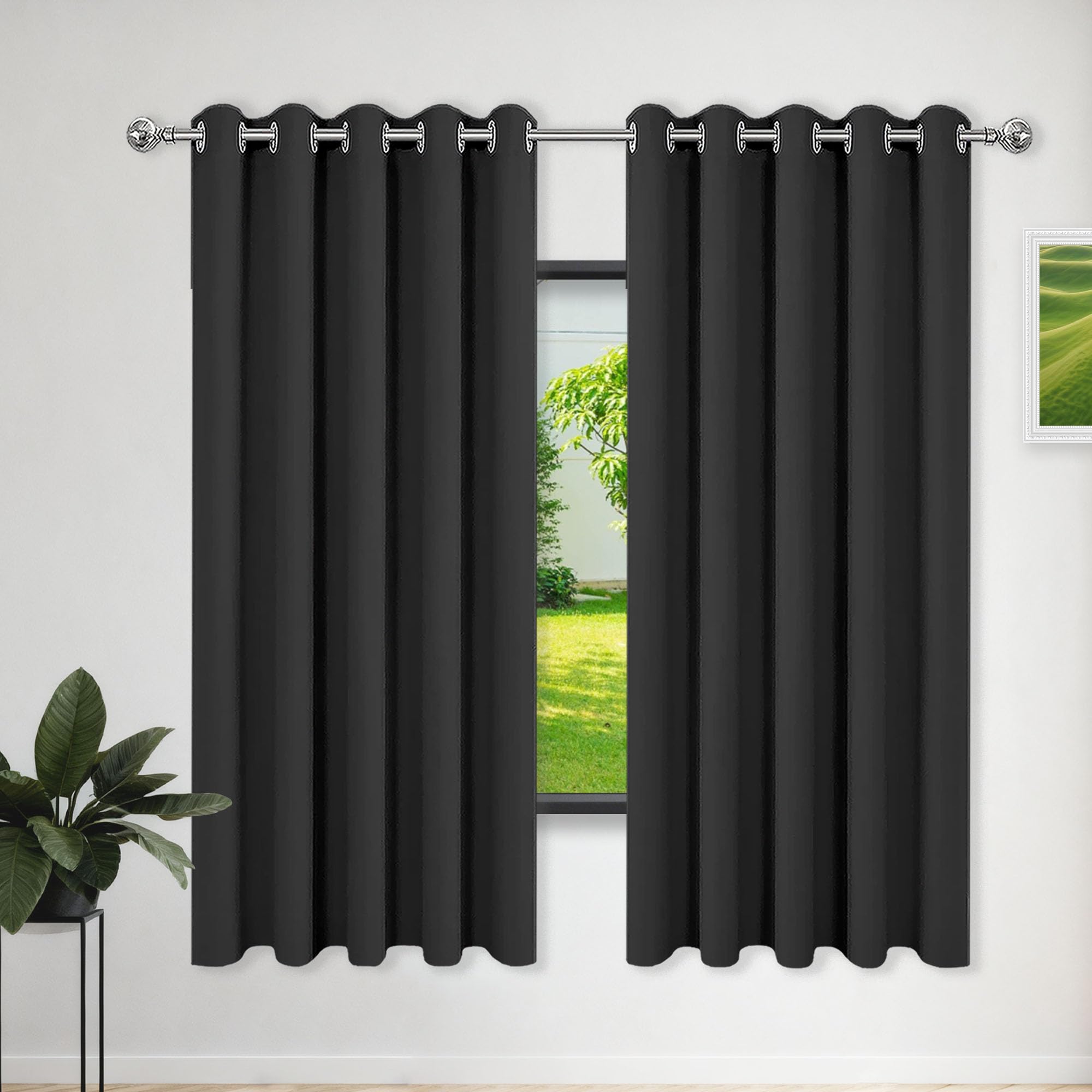 Rideau isolant thermique anti froid noir opaque de 450x135 cm pour chambre adulte