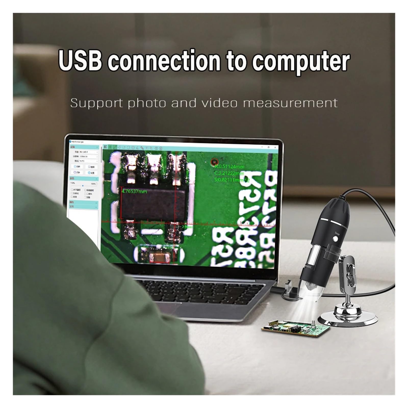 microscopio, Microscopio electrónico portátil USB Tipo C 1600X 1000X 500X Cámara de microscopio Digital para Adultos(1600X)