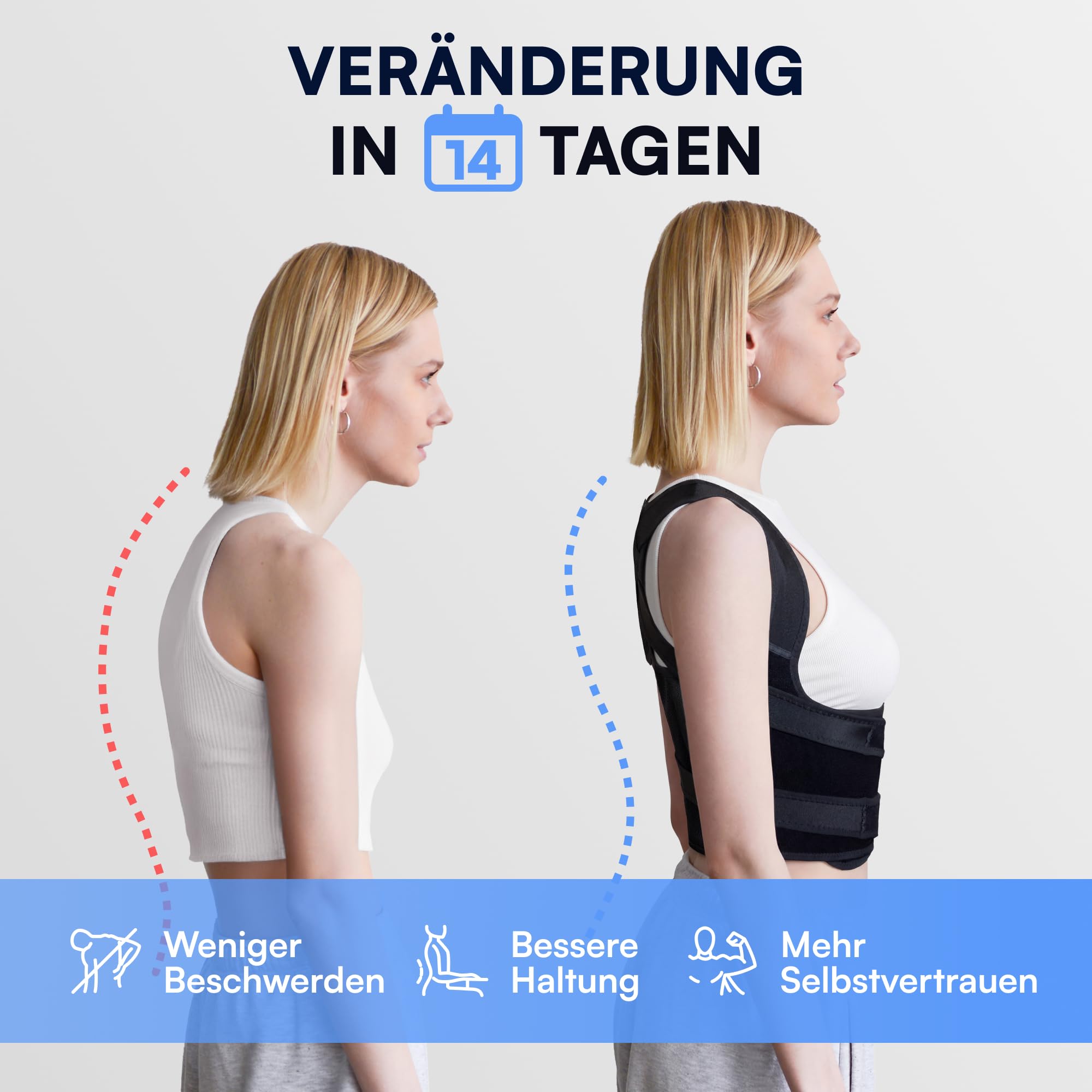 Haltungskorrektur Rücken Damen Herren - Rücken Geradehalter & Rückenstützgürtel, verstellbarer Rückengurt für gerade Haltung, inkl. 2 Schulterpolster