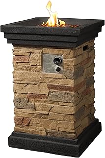 Teamson Home 40,000 BTU Square Slate Rock Look Steel Outdoor Fire Pit Pillar Outside