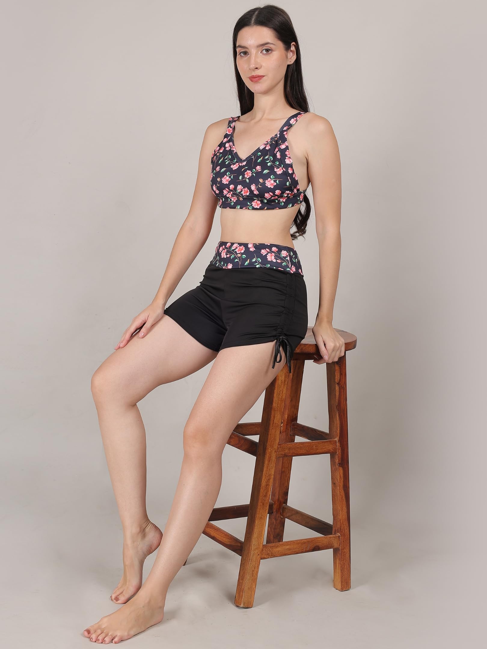 MEGASKA Women Swim Bra Bikini Top Quick Dry Printed Padded Workout Sports Bathing Suit Swimwear Tops_BlackFloralBlack_S Black 3