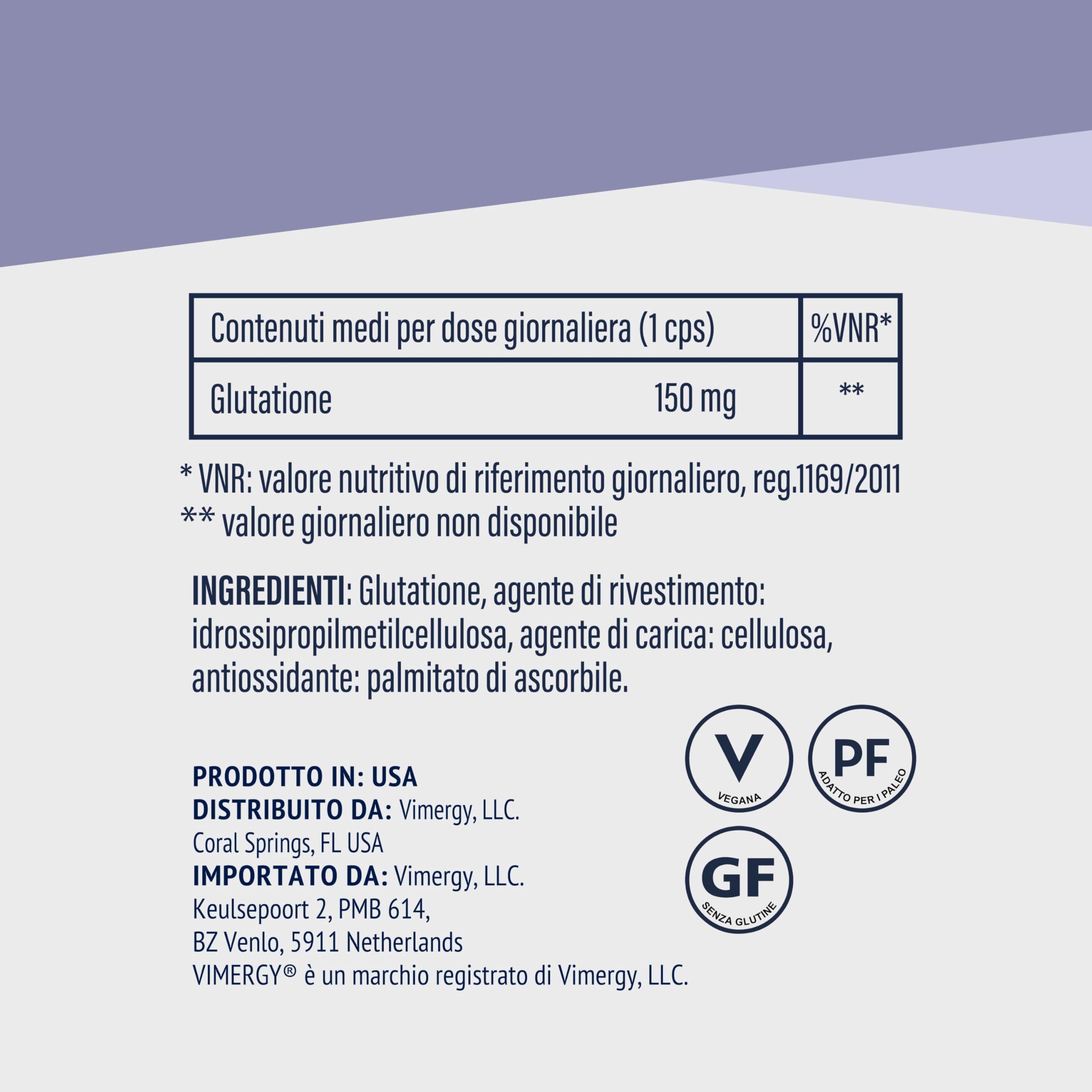 Vimergy Glutathione Capsule da 150mg, 60 Dosi – Antiossidante Cellulare L Glutatione – Glutatione Integratore – Capsula Vegana Senza Gelificanti – Senza OGM, Senza Glutine, Kosher