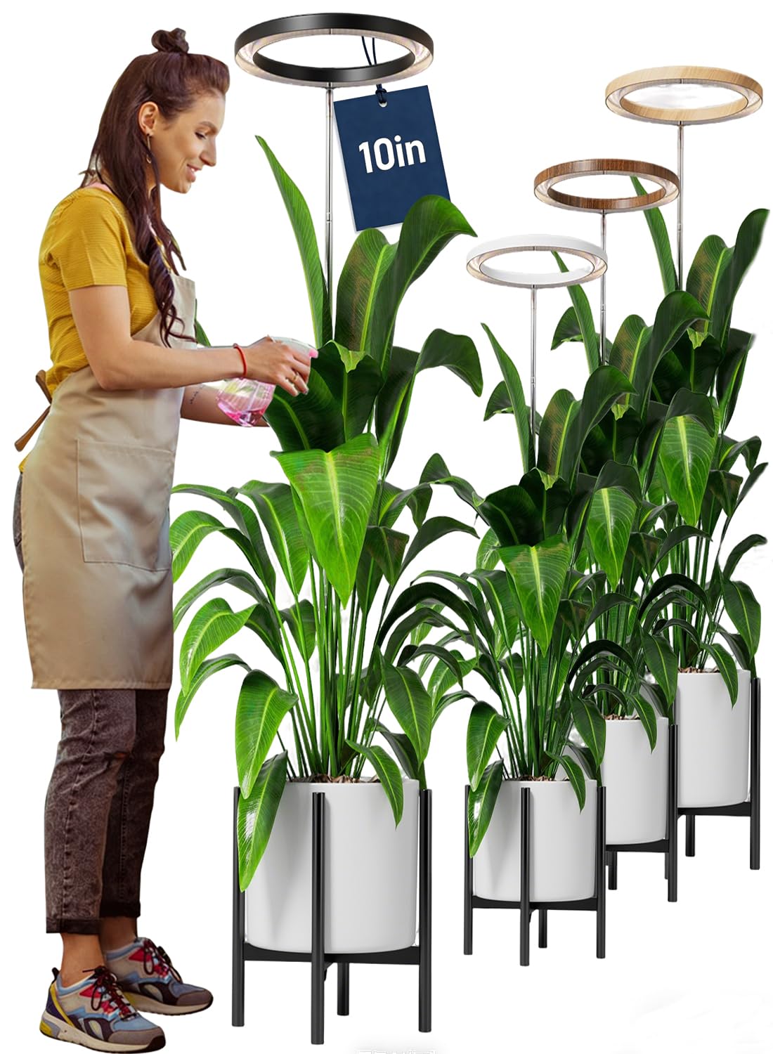 10" Grow Lights for Large Indoor Plants, Full Spectrum Indoor Plant Light for Indoor Growing with Timer,Height Adjustable Auto On/Off 3/9/12H, 9 Brightness,Led Tall Halo Grow Light for House Plants