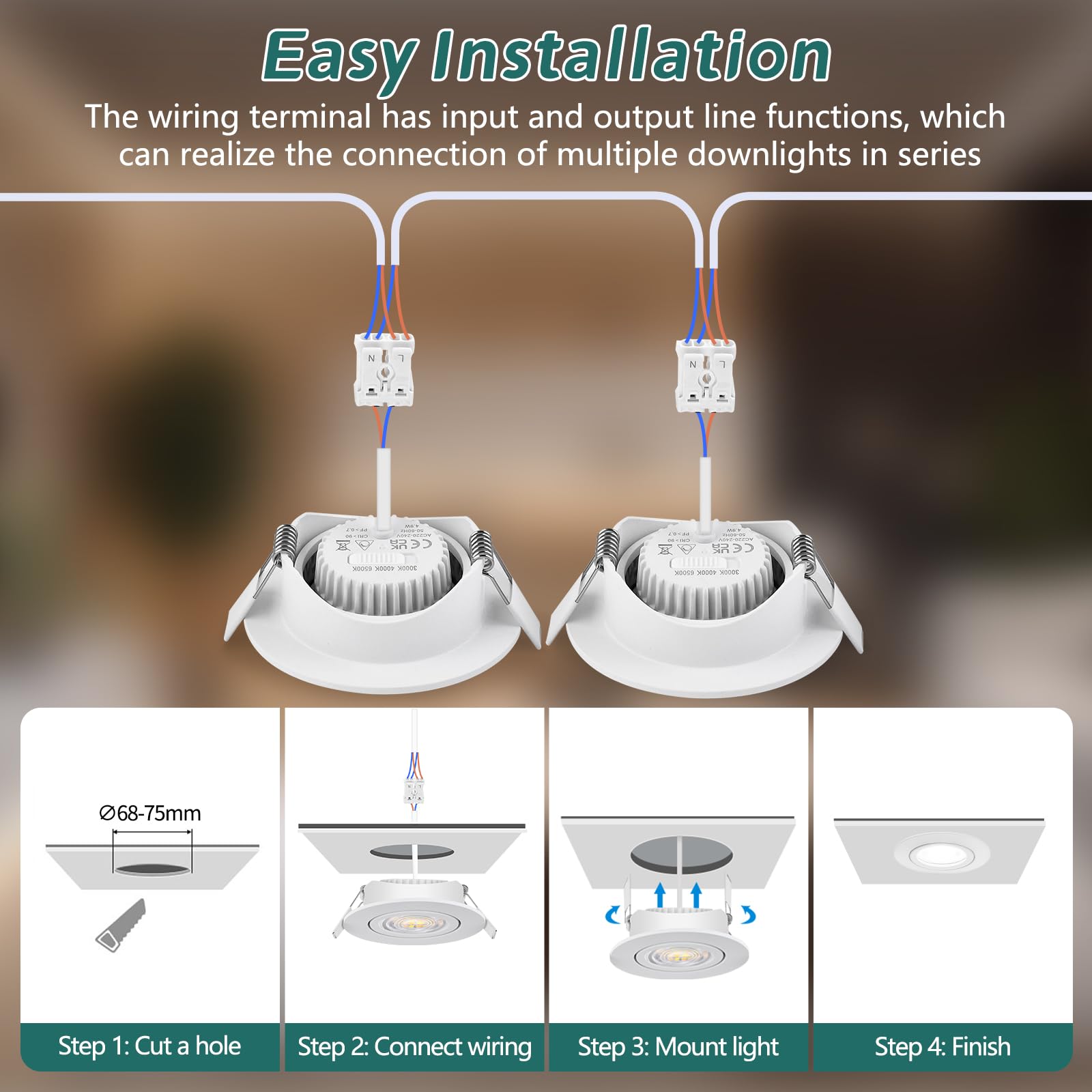 Foco LED Empotrable 230 V Regulable IP44 3CCT Orientable 45° 6PCS Blanco | KYOTECH 5W 550LM Downlight Techo Empotrable LED de 30mm Ultraplanos 68-75mm 3000K 4000K 6500K para Baño Salón