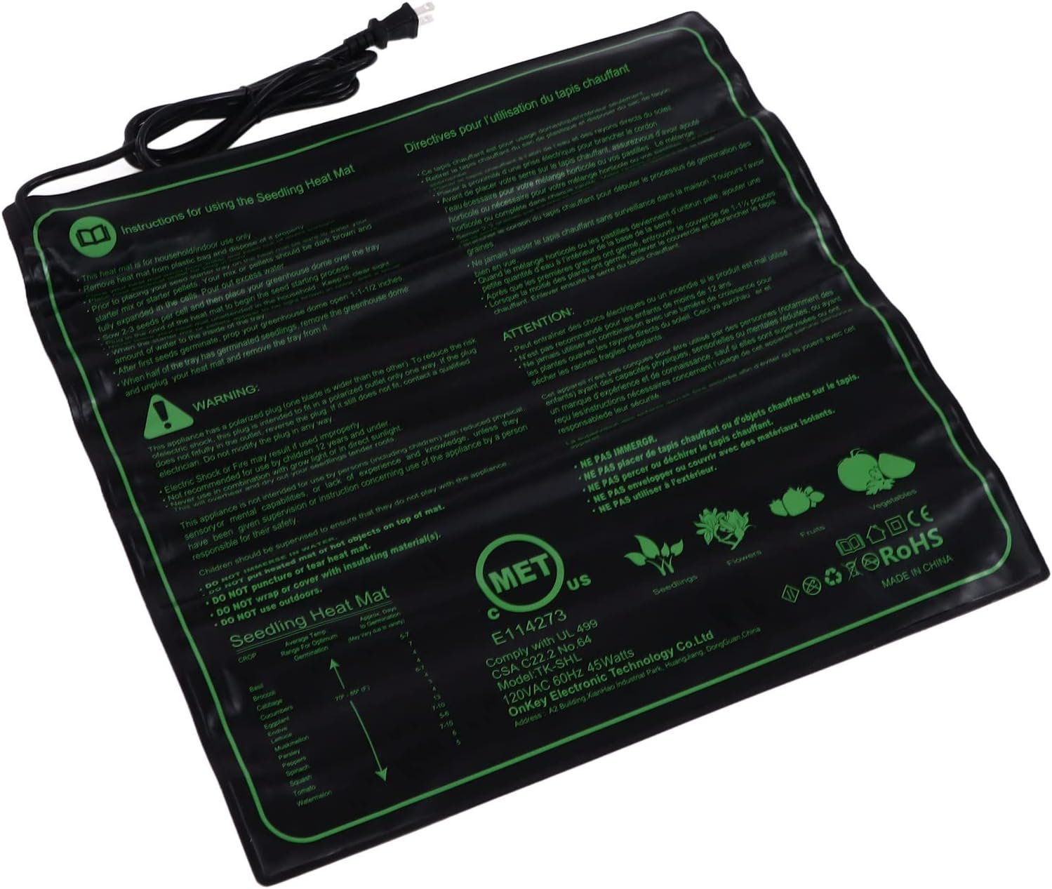 PVC Silicone Plant Nursery Mat, 20x20 Inch Seedling Heat Pad, Soft Durable Mat for Seed Germination & Seedling Reproduction