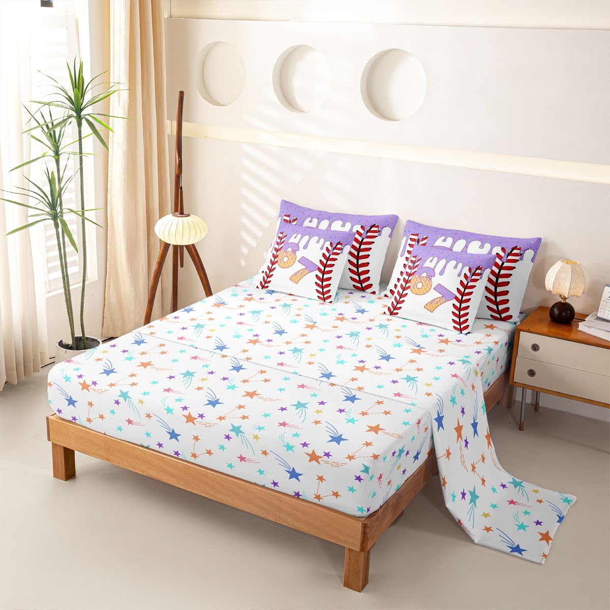 Loussiesd SIX SEVEN 6 7 copripiumino singolo 7 pezzi Baseball Gaming set di biancheria da letto per bambini ragazzi ragazze gioco palla letto in una borsa con copripiumino, lenzuola, federe, federe