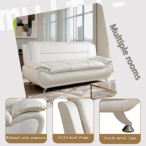 Miniatura 3 de Sofá de piel sintética blanca de 1 pieza para sala de estar, casa, dormitorio, oficina, apartamento (color blanco, tamaño F4604-S)