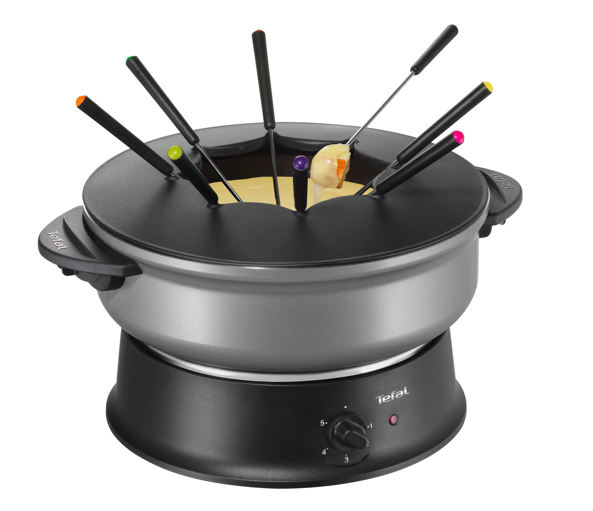 Tefal Wok + Appareil à Fondue, Couvercle Verre, Thermostat Réglable, Cuve Antiadhèsive, Caquelon Aluminium, 8 Fourchettes Incluses WK302013
