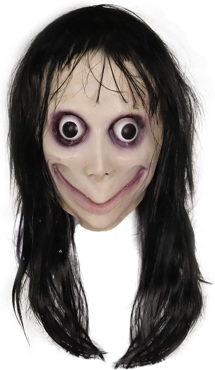 MAKEATREE MOMO Head Mask for Women Adult, Halloween Scary Horror Creepy Evil Latex Mask Costume Props for Cosplay Party