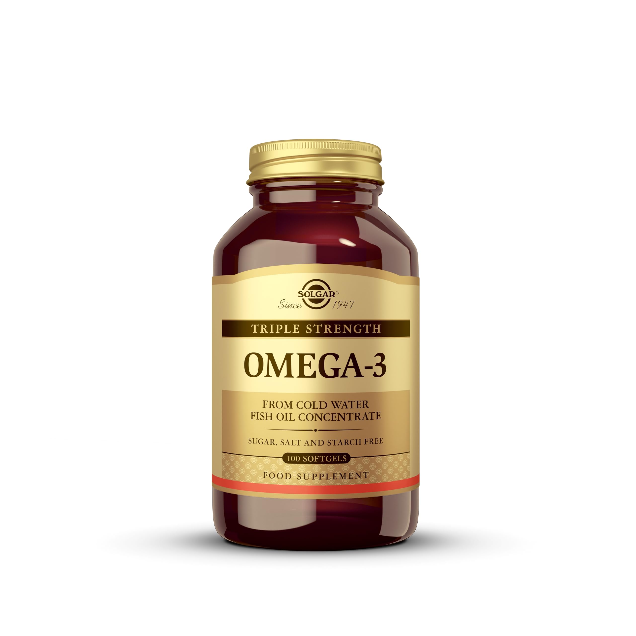 SolgarTriple Strength Omega 3, Supports Brain and Eyes, Heart Health Friendly, Fish Oil, Brown, 100 Count (Pack of 1)