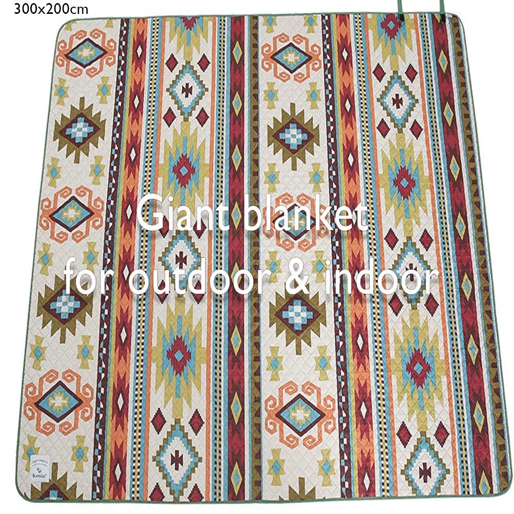 Coussin de Sol de Jardin extérieur géant Pique-Nique Couverture de Plage Support imperméable à l'eau Lavable en Machine Extra Large Poche Tapis bohême XL Tapis Camp rembourré 300x200 cm