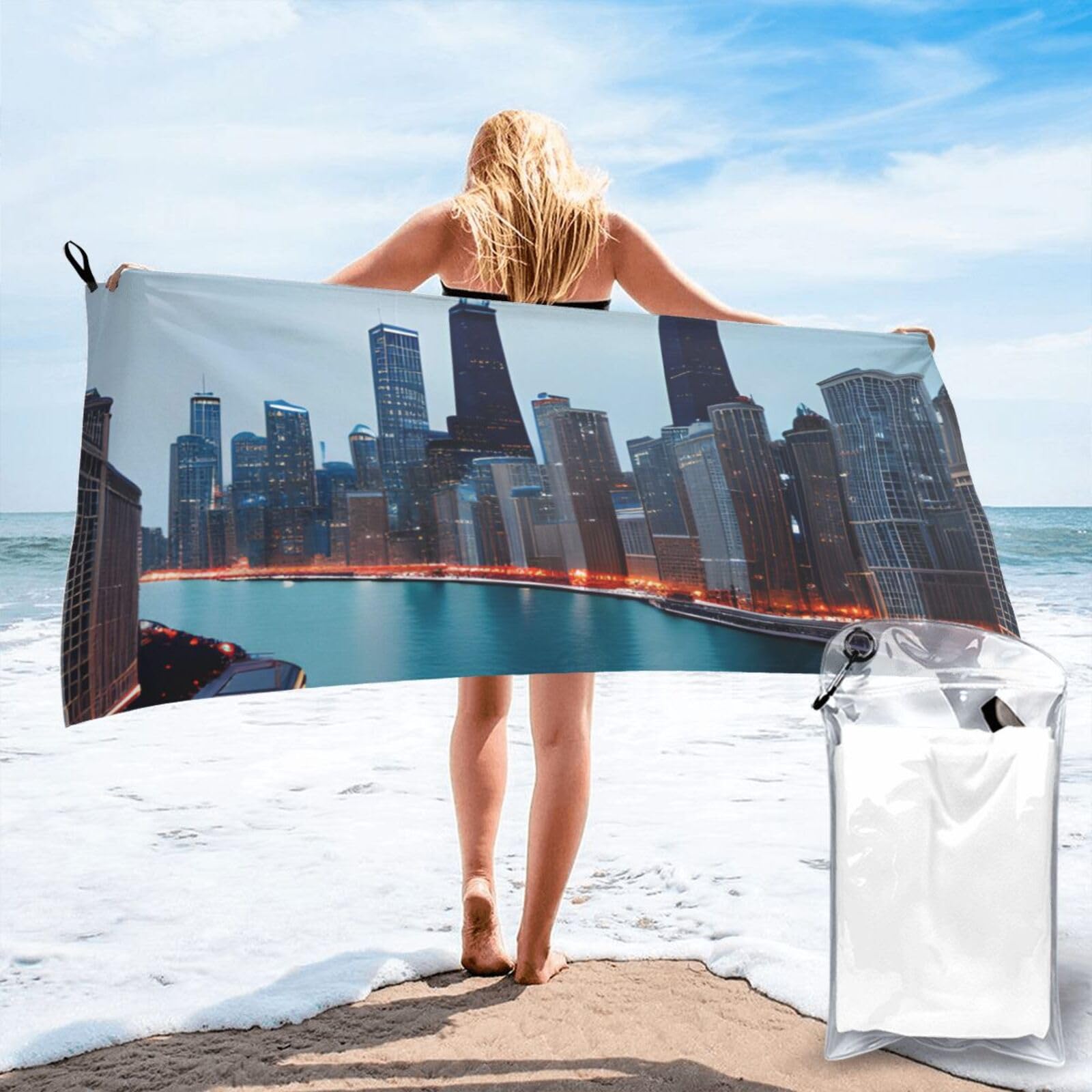 JBJGKHLP Chicago Print Quick Dry Portable Towel For Beach Camping Hiking Yoga Fitness Outdoor Adventures
