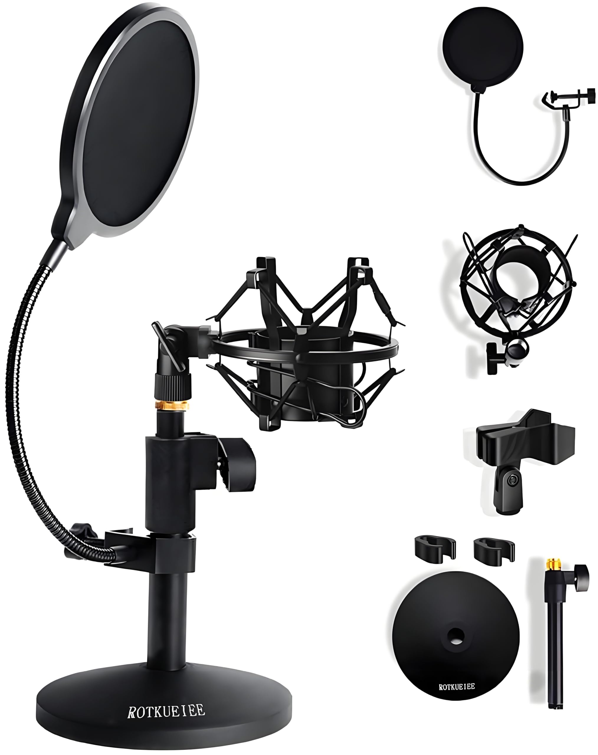 Desktop Microphone Stand, Shock Mount & Pop Guard, Desktop Microphone Stand Set, Adjustable Height, Vibration, For Condenser Microphones, Noise Reduction, Telescopic, For Meetings, Speeches,