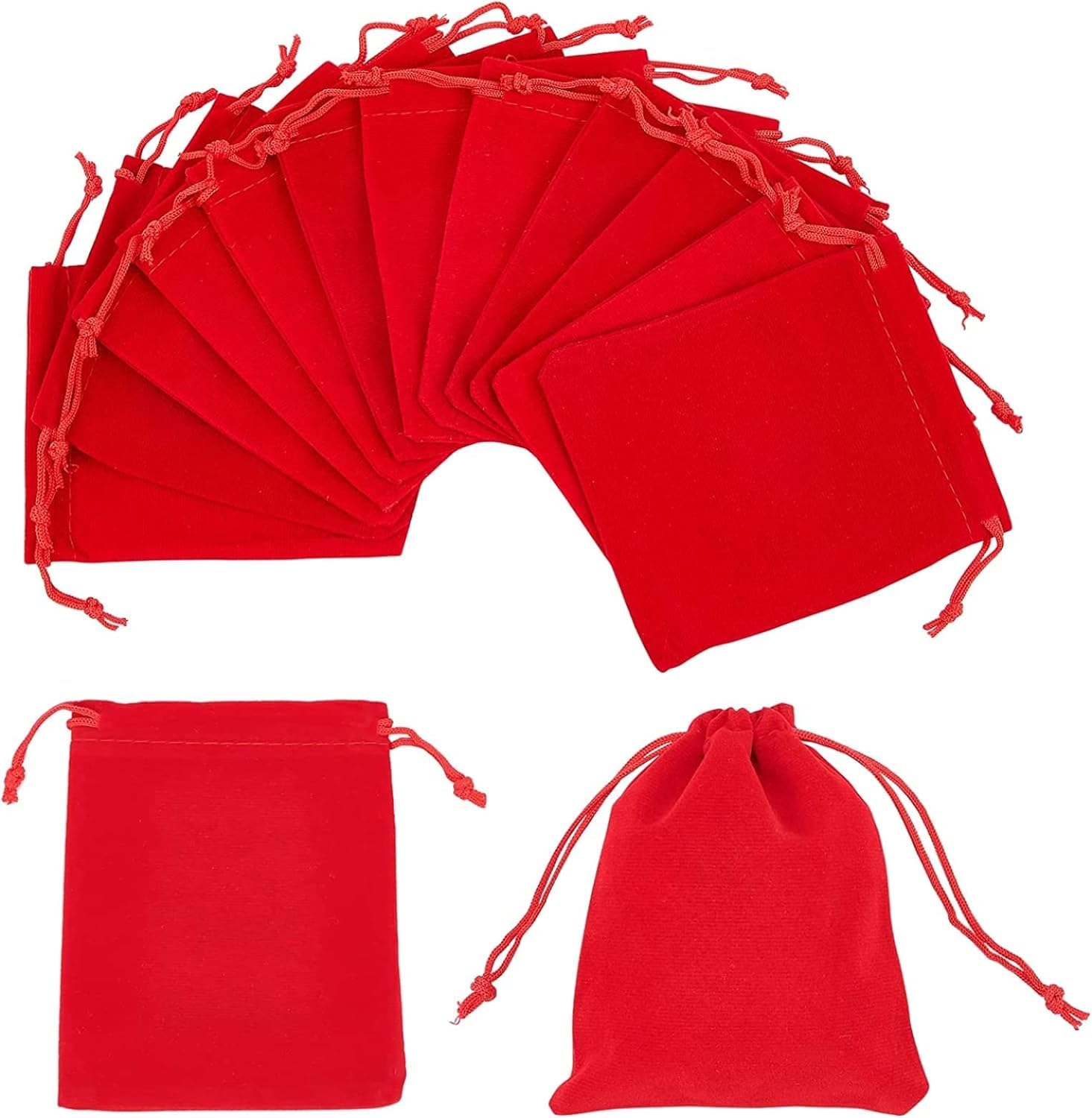 Anl Etails - Small Plain Red Velvet/Faux Leather Drawstring Potli Pouches for Wedding Shagun, Coin, Chocolate, Premium Rich Fabric Potli Gift Bags for X-mas Party Return Favours/Gifts (25Pack,4X4in)