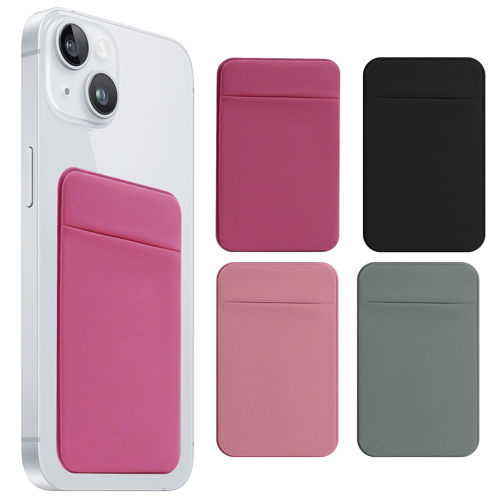4 PCS Cell Phone Card Holder Stick On, Elasticity Fabric Self Adhesive Phone Wallet for Back of Phone Case for iPhone Android and All Smartphones (
