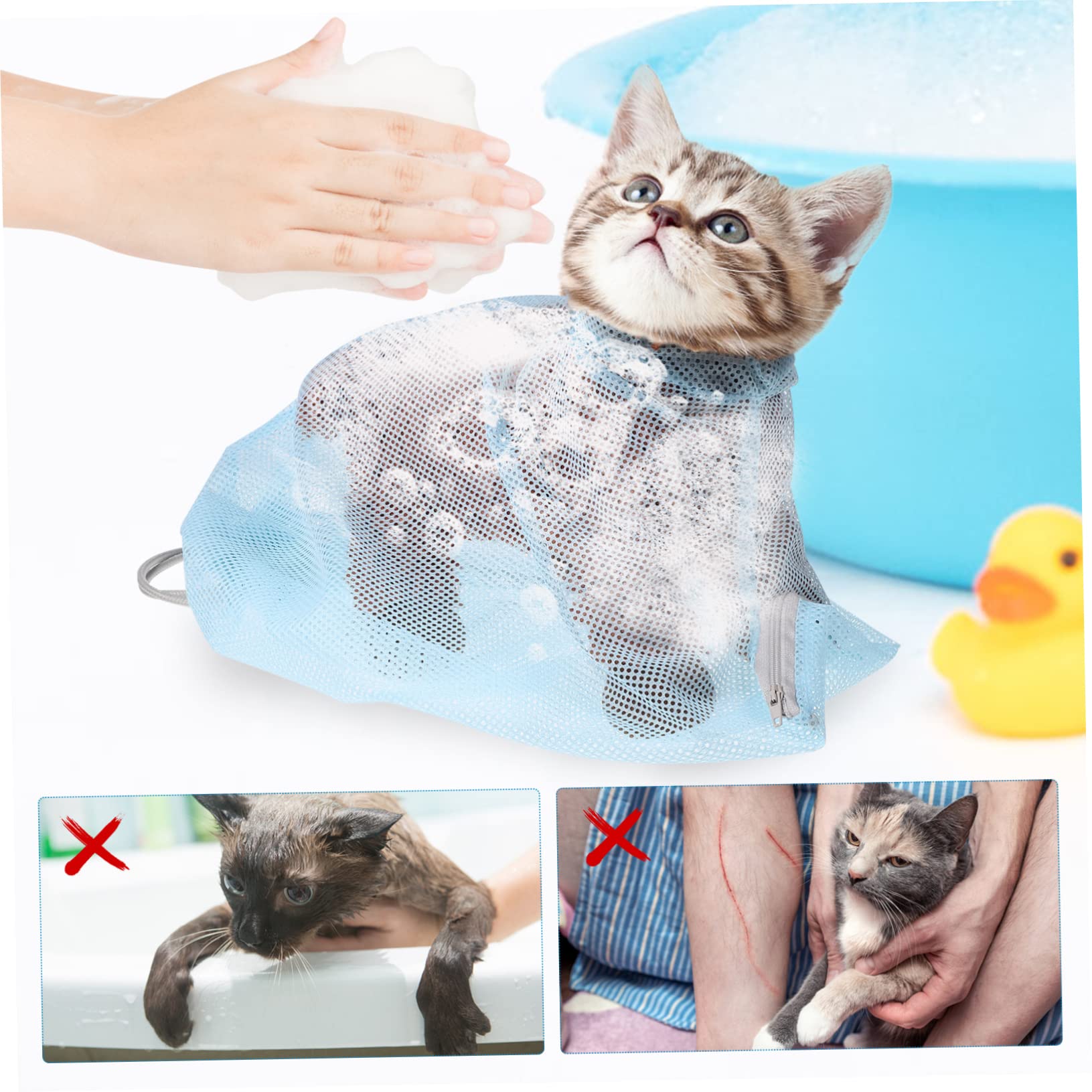 Parliky Cat Bathing Bag with Adjustable Zipper and Breathable Mesh for Grooming Nail Trimming and Ear Cleaning Includes Cat Muzzle 4.53X2.95X5.12 Inches - Image 3