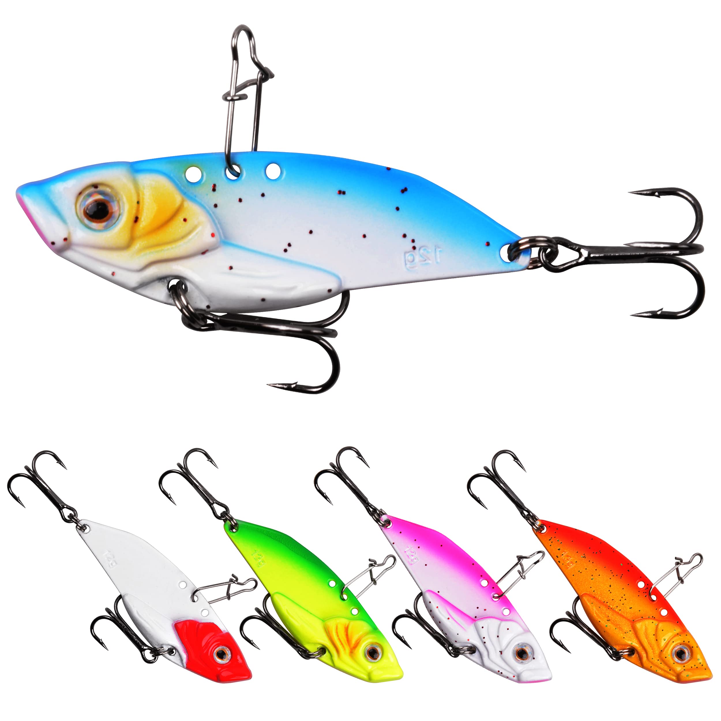 Blade Bait Bass Fishing Lures, 5pcs Hard Metal VIB Lures Swimbait Sinking Jigging Spoons Blade Baits for Trout Crappie Walleye Saltwater Freshwater Fishing