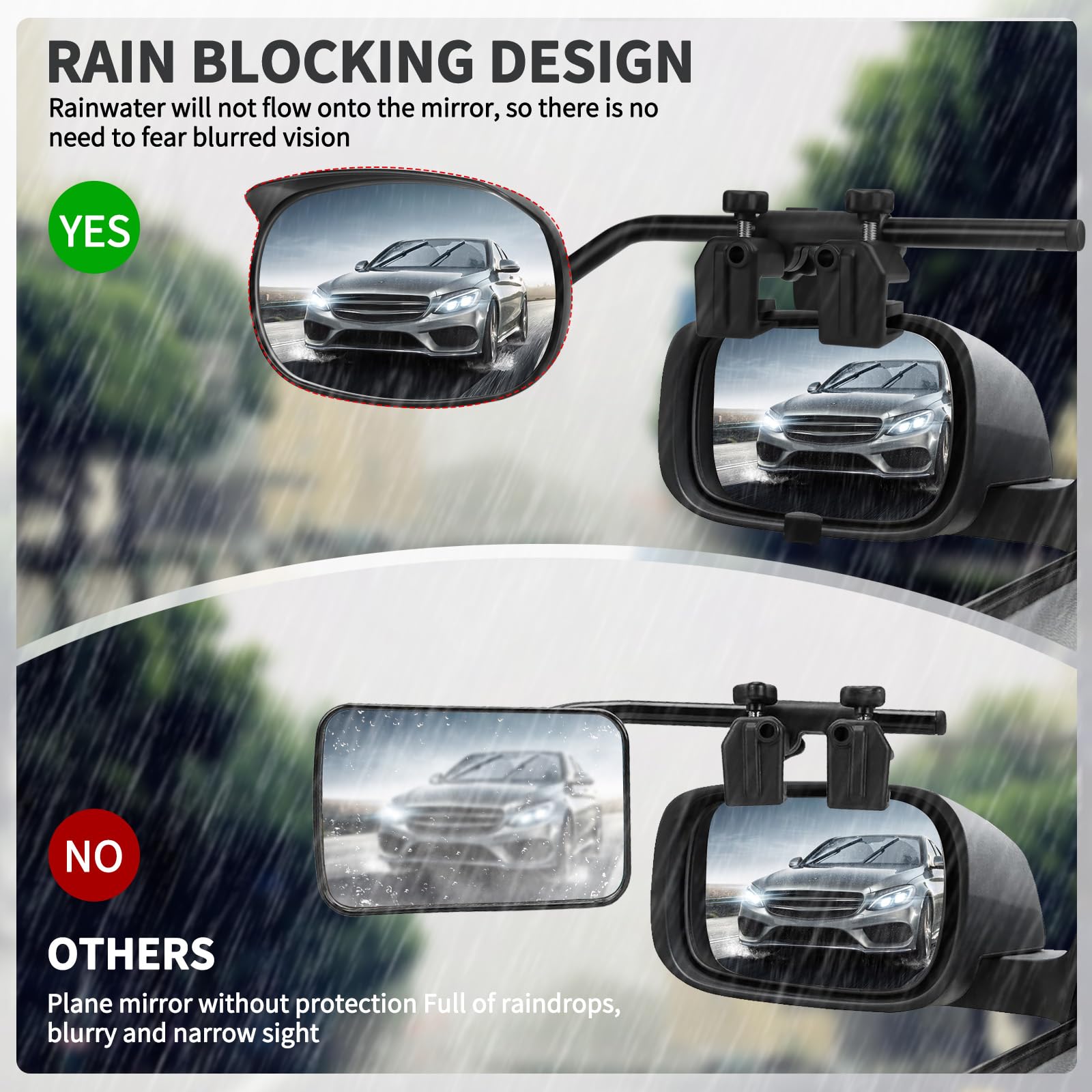 KAOLALI Espejos Retrovisores Caravana, 2 Piezas Coche Retrovisores con Protección Contra la Lluvia y Visera Parasol, Espejos Exteriores Retrovisores de Caravana, para Coche Tractor Universal