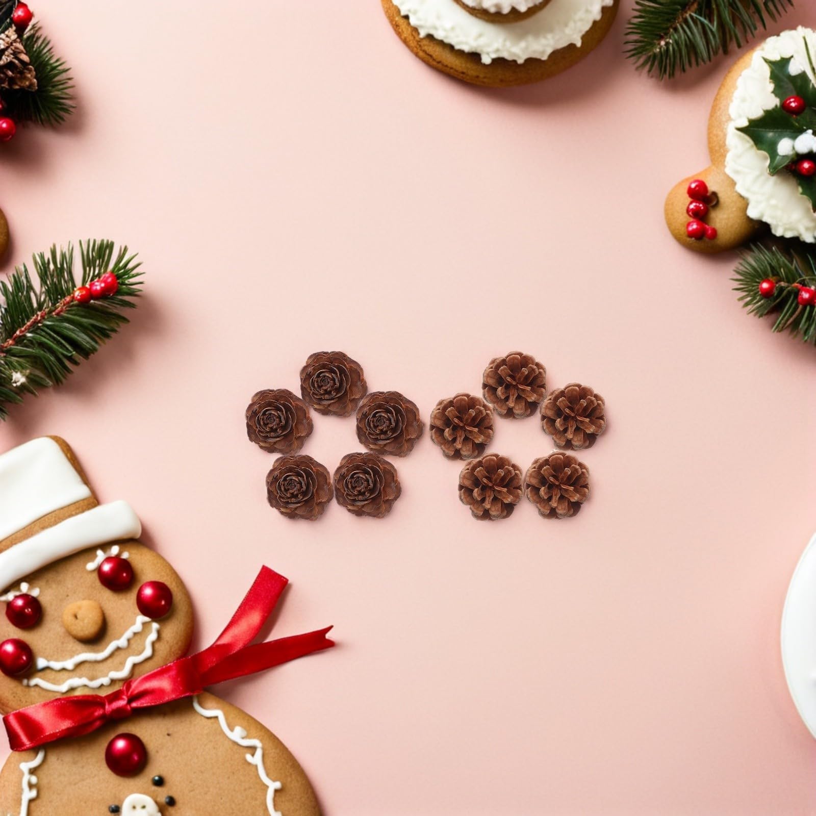 FRCOLOR 5 Set Mini Pigne Decorative in Legno per Natale e Inverno, Rustiche