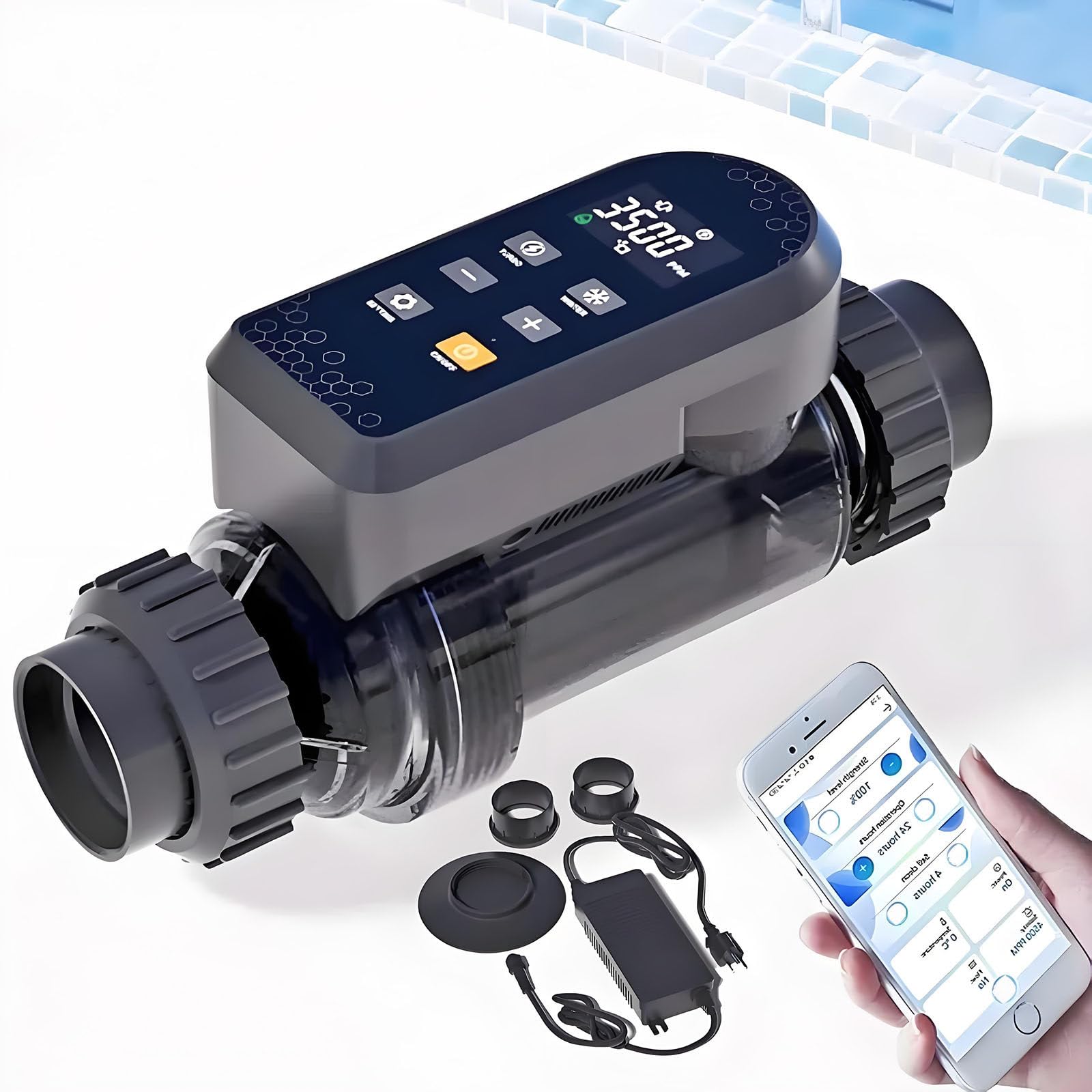 Sistemas de cloración para Piscinas de Agua Salada: generador de Cloro con Control Inteligente Mediante aplicación, celda de Titanio, fácil de Instalar 40g/h