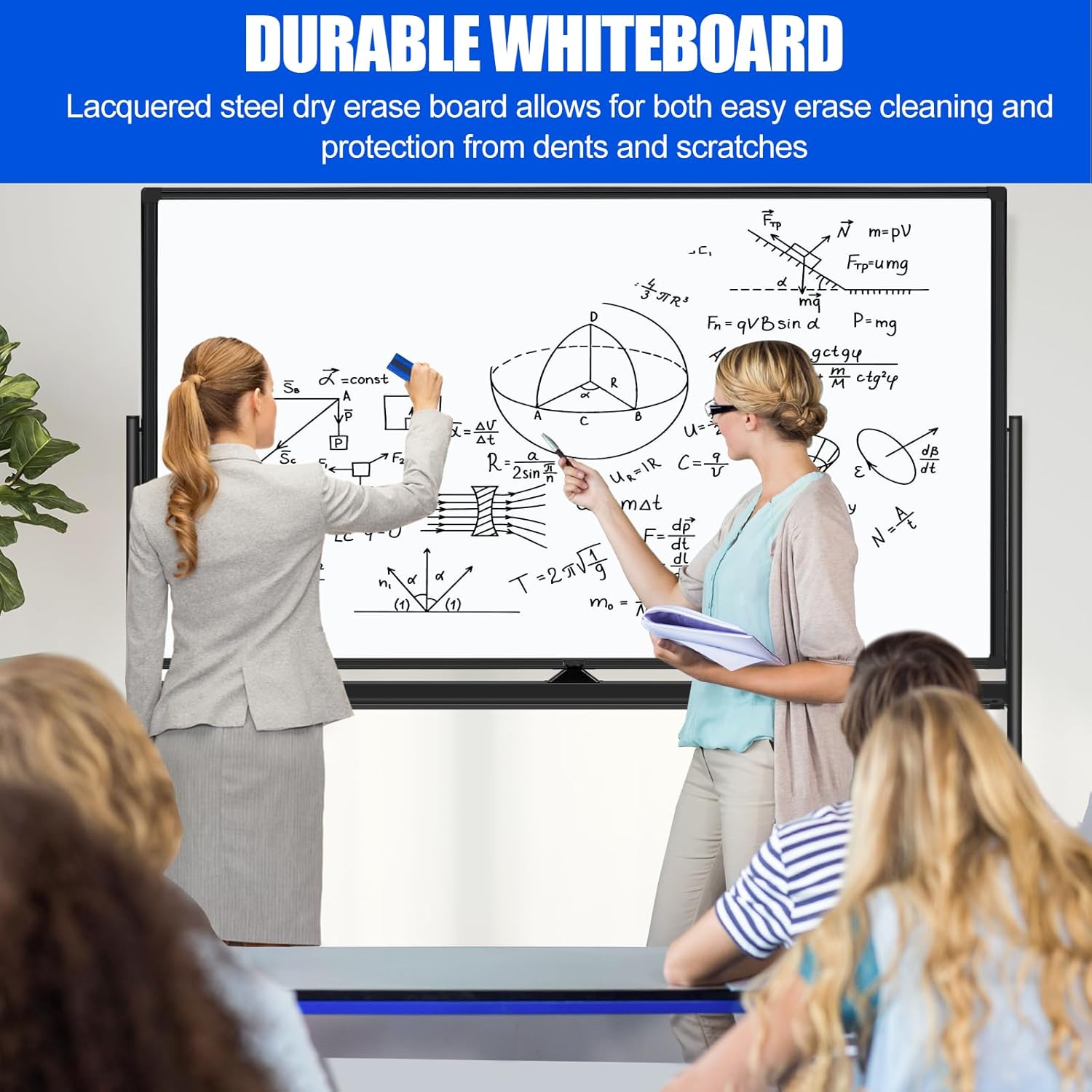 Large Rolling White Boards on Wheels 60 X 36 Inches Magnetic Dry Erase Board with Stand, Double-Sided 5' x 3' Whiteboard with Stands Stand Up White Board for Office, School, Home