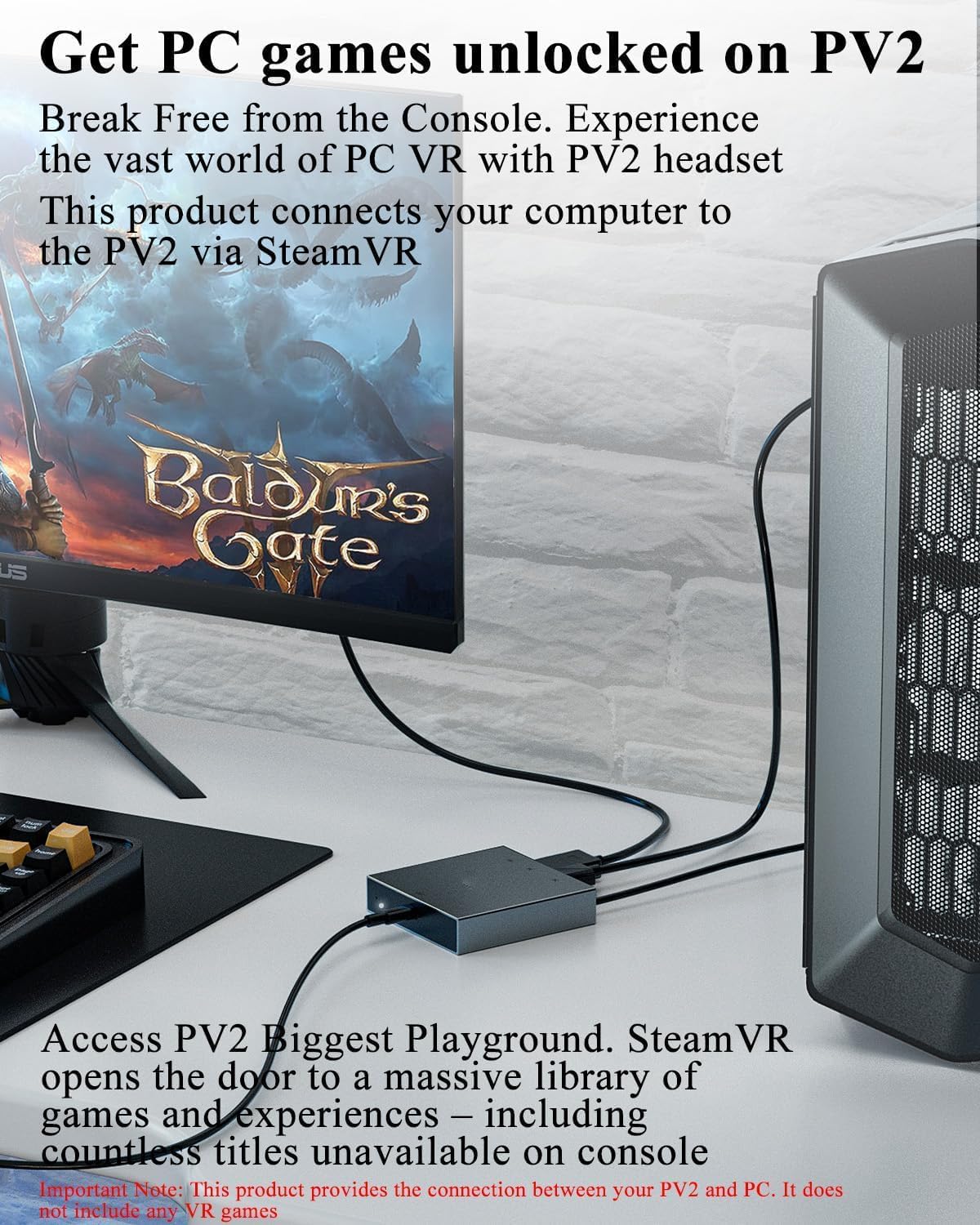 Adattatore PC per cuffie VR2: collega PV2 a PC Windows per SteamVR, conversione stabile del segnale