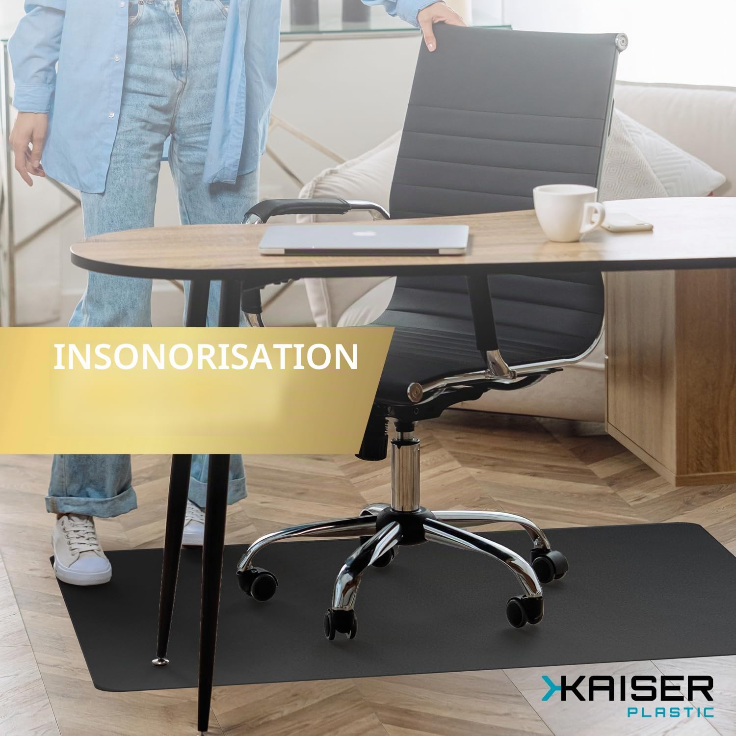 Kaiser Tapis de protection de sol noir pour chaise et bureau, différentes tailles, sous-main antidérapant pour chaise de bureau, fabriqué en Allemagne