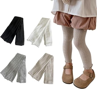 Meeshine 4 Pack Baby Girls Footless Tights Toddler Cable Knit Ankle Bow Leggings Cotton Solid Pantyhose Stocking 1-6T Kids