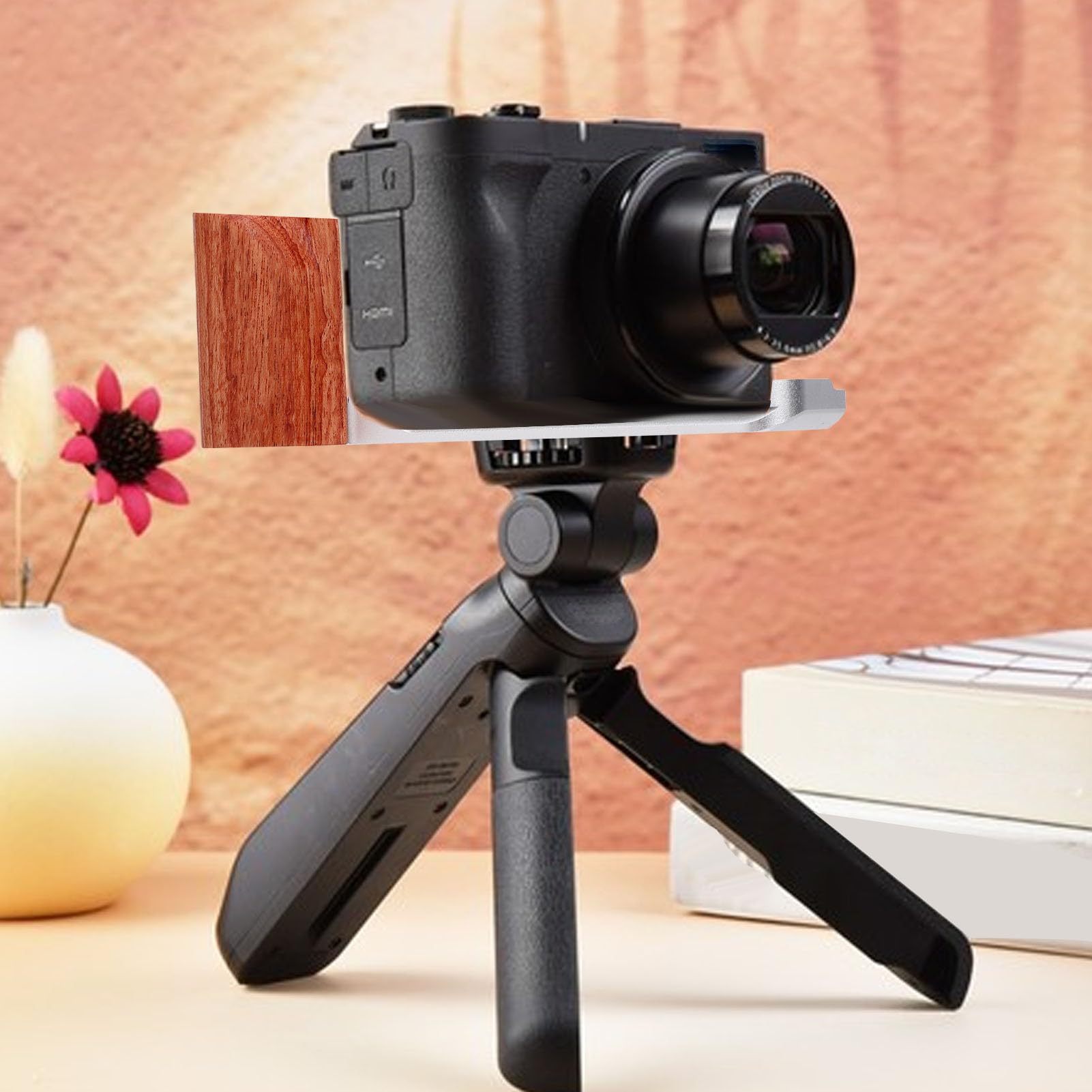 Staffa a L con supporto per impugnatura in alluminio per treppiede Arca per fotocamere V1 (argento)