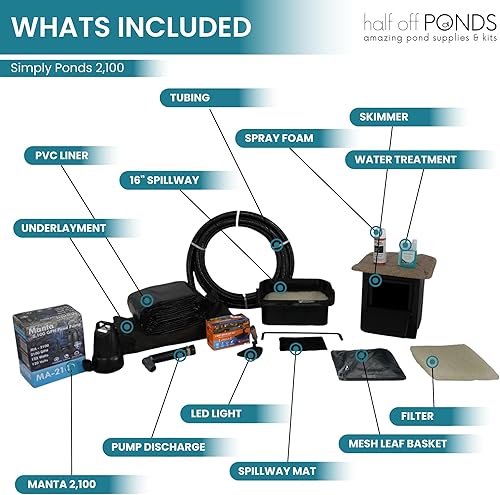 Miniatura 2 de HALF OFF PONDS Simply Ponds - Kit de estanque de bomba sumergible de 2,100 GPH con revestimiento de plástico de PVC de 10 x 15 pies para jardín